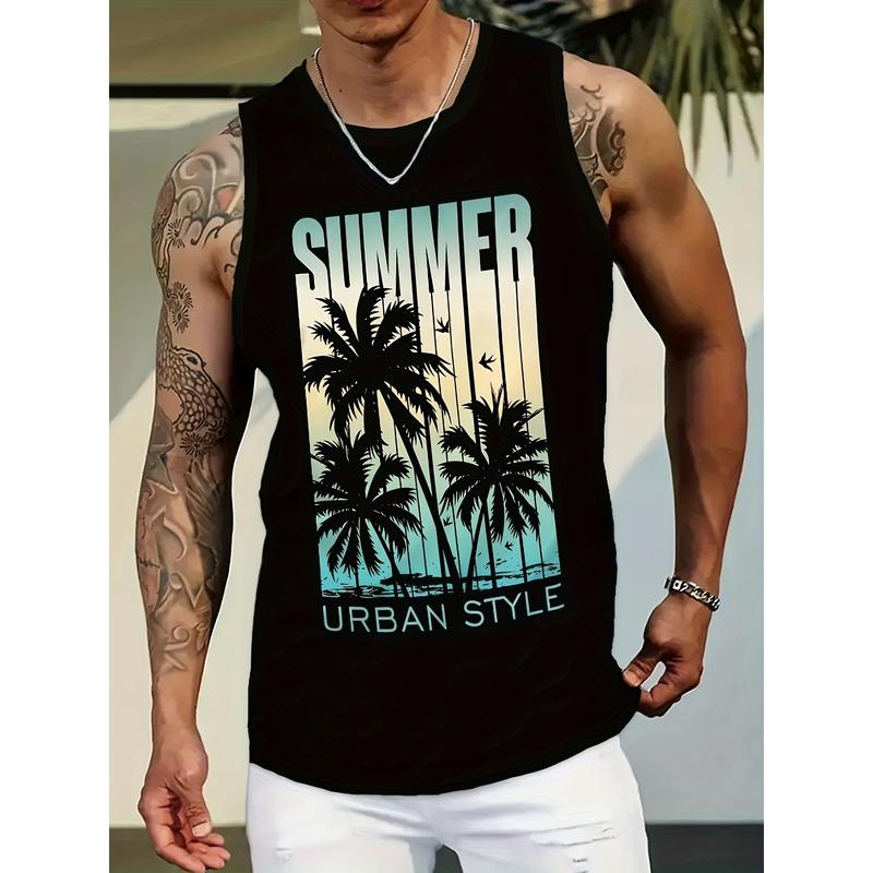 Men'S Summer Tank Top Featuring a High-Definition Hawaiian Print, Perfect for Outdoor Sports, Fitness, And Vacations; a Casual, Comfortable, And Breathable Shirt.