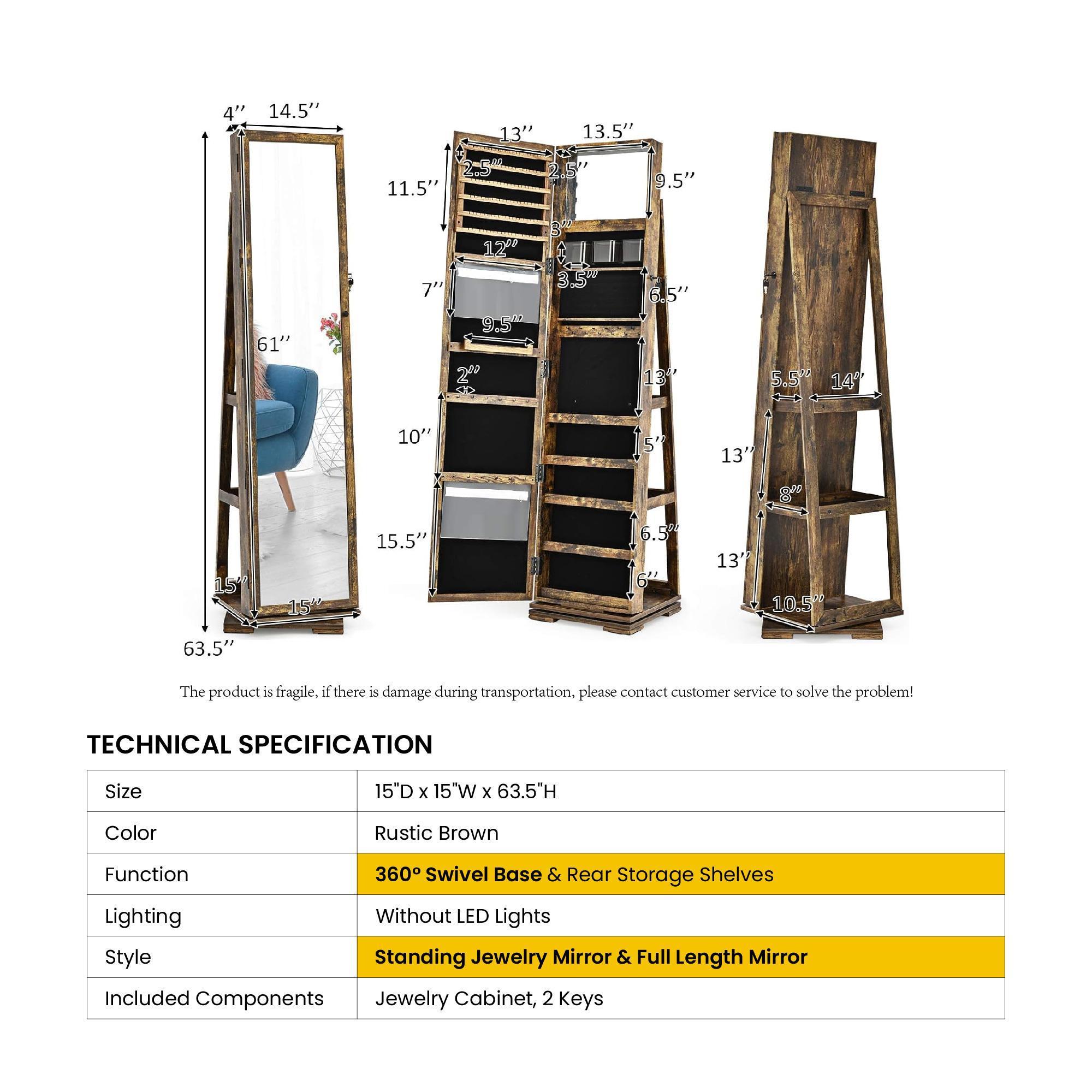 COSTWAY 360° Swivel Jewelry Armoire with Full Length Mirror, Rear Storage Shelves, Lockable Standing Jewelry Cabinet Organizer with Interior Vanity Mirror and 3-Color Lights, Christmas Festival Gift Black Friday Cyber Monday COSTWAY 360° Swivel Jewelry Armoire with Full Length Mirror, Rear Storage Shelves, Lockable Standing Jewelry Cabinet Organizer with Interior Vanity Mirror and 3-Color Lights, Christmas Festival Gift Black Friday Cyber Monday