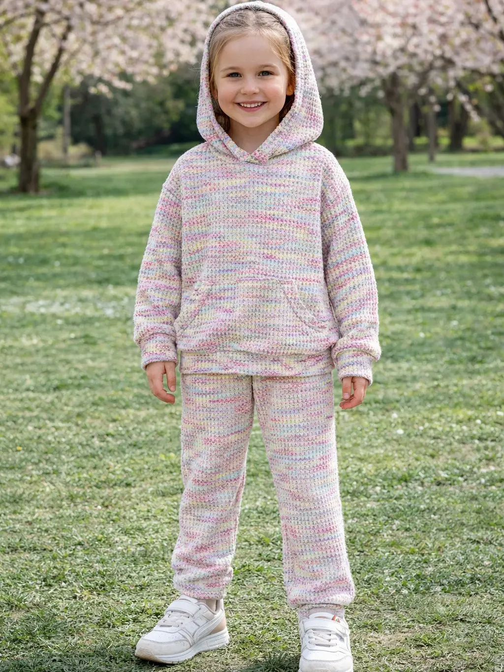 Toddler Girl 2-Piece Cozy Tie-Dye Outfit Set - Soft Textured Knit Pullover Hoodie & Pants, Fall Winter Warm Casual Sportswear Daily Loungewear Fashion Tracksuit
