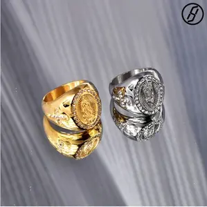 Sicilian Inspired 18k Gold Plated and Silver Plated Virgin Mary Mafia Signet Rings