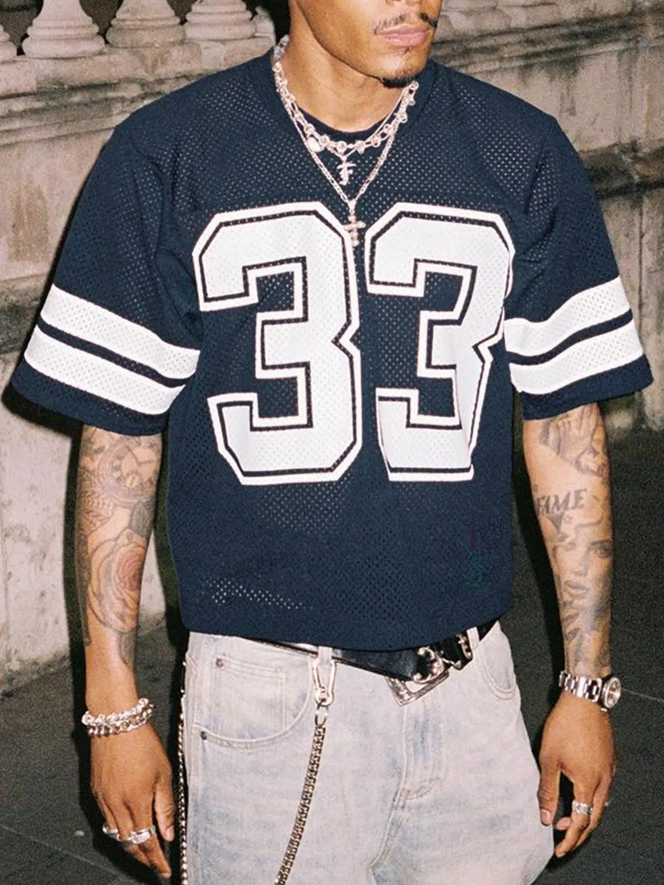 DealsForYouDays Spring To Summer Jersey Shirts Mesh Number Graphic Crew Neck Short Sleeve Streetwear Tee Loose Tops