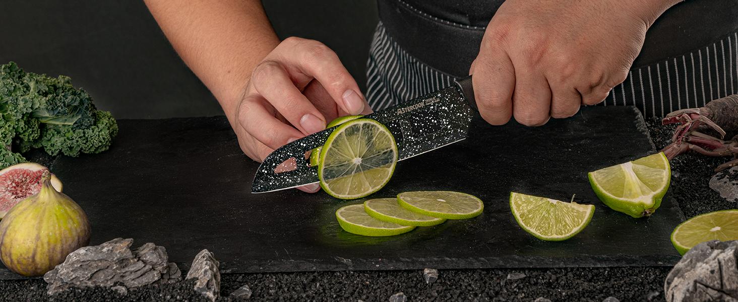 Astercook Knife Set, 6 Piece Kitchen Knife Set, Aesthetic Blade Knife Block Stainless Steel