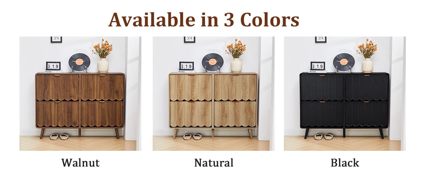 Giratree Shoe Storage Cabinet for Entryway with 2 4 Flip Drawers, Freestanding Narrow Wood Shoe Cabinet with Wave Panel, Hidden Shoe Organizer for Foyer, Hallway