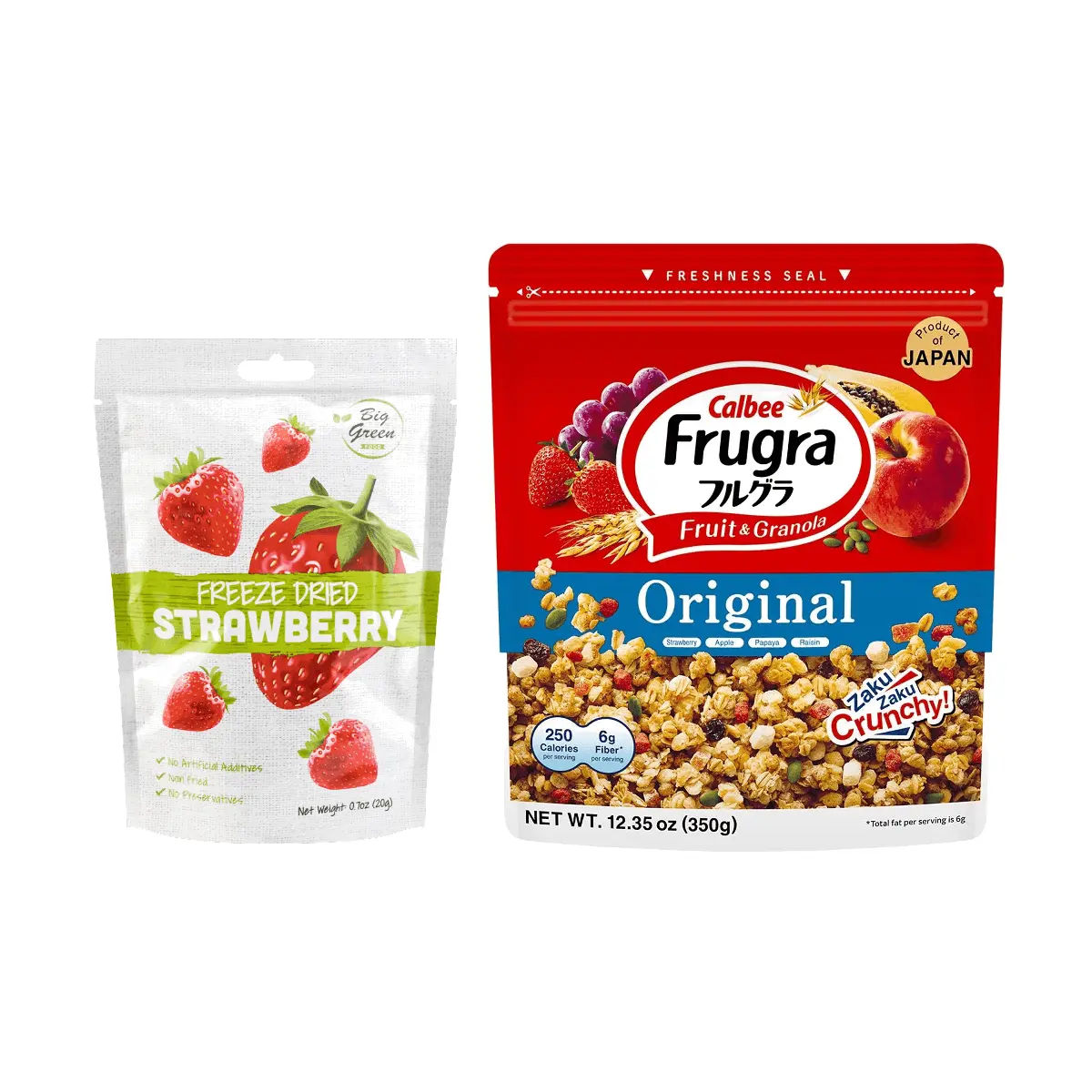 Calbee Fruit Granola Cereal with Freeze-Dried Strawberries - Healthy Breakfast Mix, 370g