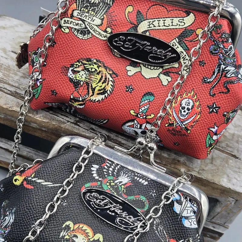 Ed Hardy Gothic Women's Mini Crossbody Chain Kiss Lock Coin purse