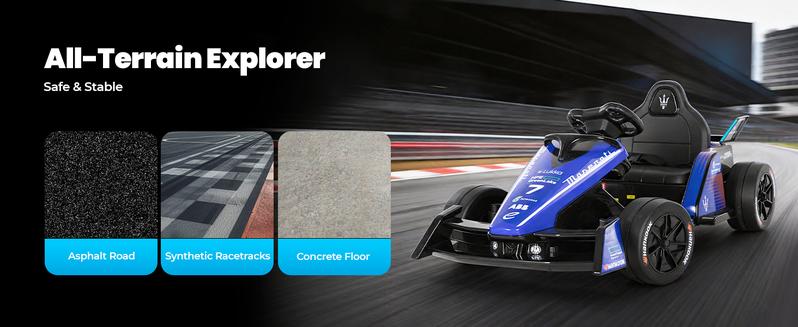 【Sophia & William】Kids 12V Electric Formula E Go Kart for Ages 3‑8 with Remote, 3 Speeds & Safety Belt, Outdoor Ride‑On Toy, Blue/Orange