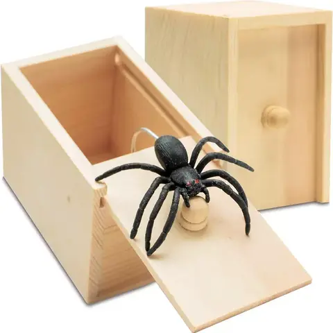 Handmade Wooden Spider Prank Box - Creepy and Realistic Indoor Recreation Gag Toy for Family, All Ages, Kids, Good Helper for Proposing, April Fools/Halloween Party Jump Scare Prop