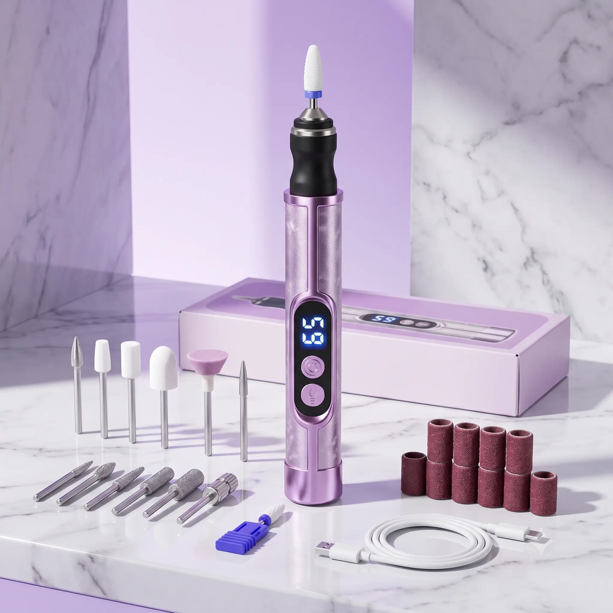 Portable Electric Nail Drill Kit with LCD Display, USB Rechargeable Professional Manicure & Pedicure Machine, Nail File, Gel Polish Remover, Cuticle Trimmer, Nail Polisher for Home & Salon