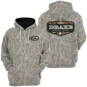 Drake Waterfowl Hoodie – Hunting Logo Camo Patch Graphic Pullover Camo Hoodie 2, Mosy Oakk Bottomland, Vintage 3D , Gift Idea, Gift for Dad or Husband,Perfect For Outdoor Enthusiasts