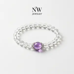 Amethyst Dream-Natural Amethyst & Natural Clear Crystal Hand Bracelet
