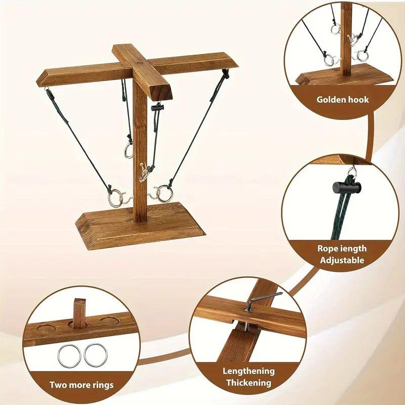 【Christmas gift】Wooden Ring Toss Game - 1PC Outdoor Party Throw Game with Wooden Hook & Rhythm Bracelet - Fun 2-4 Player PK Game for Family Reunions & Camping.