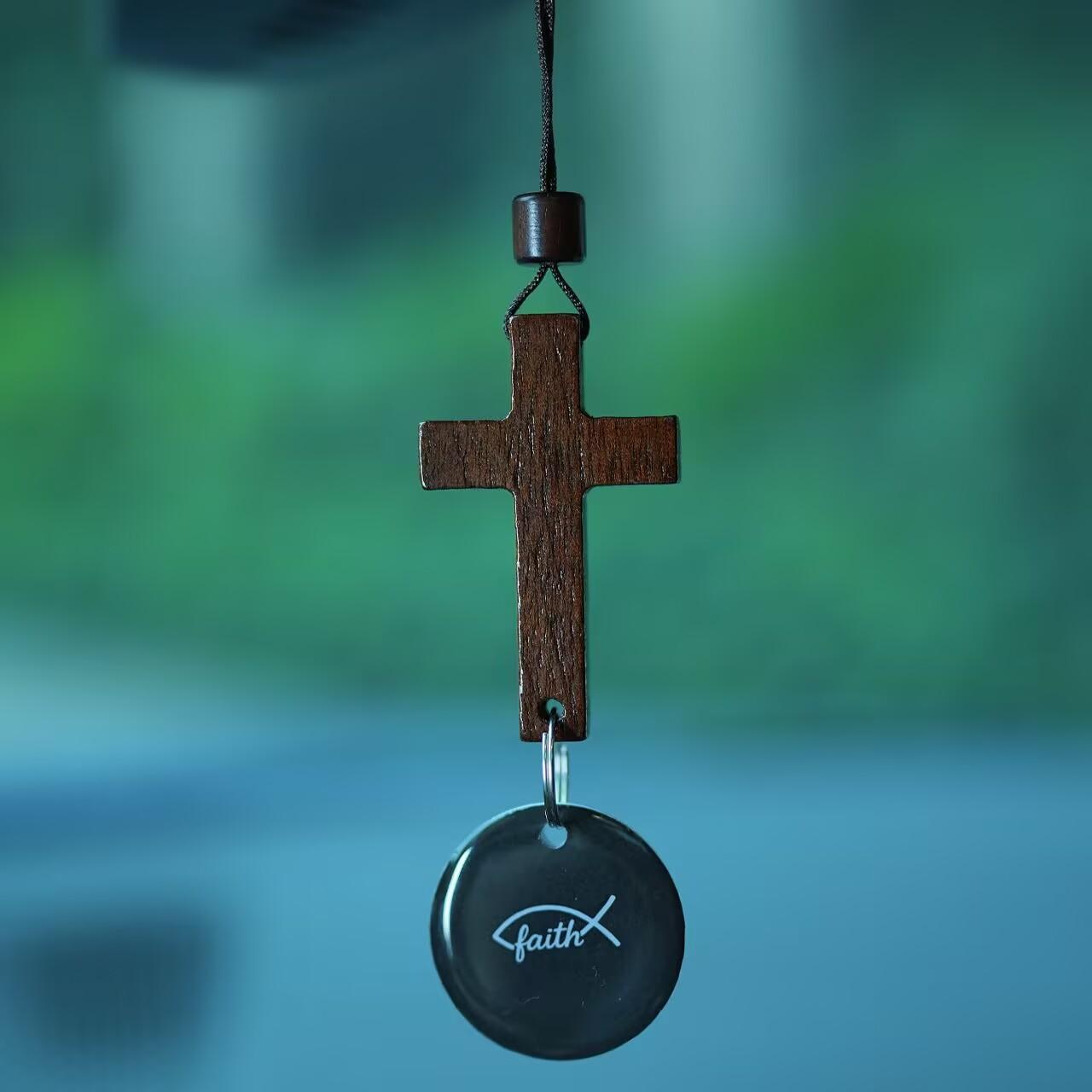 Daily Bible Verse Cross Ornament for Rearview Mirror – Christian Car Pendant with NFC Tag, Hanging Cross for Car Interior or Home, Holiday Gift & Faith Decoration.