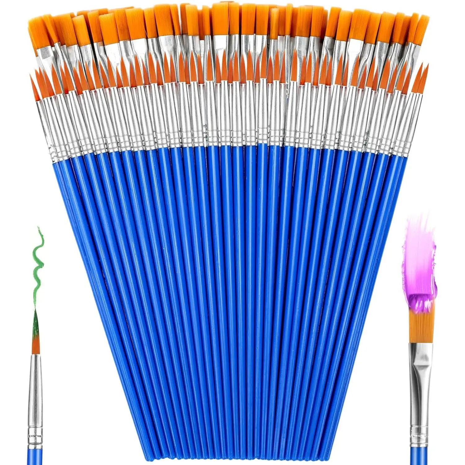 66 count Small  Brushes Set -  Round & Flat Brush Bulk for Detail Painting,  for , Watercolor, Canvas &  Painting | Classroom,  & Artist Craft Supplies