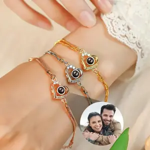 18K Gold Personalized Projection Bracelet  Custom Photo Love Bracelet for Women