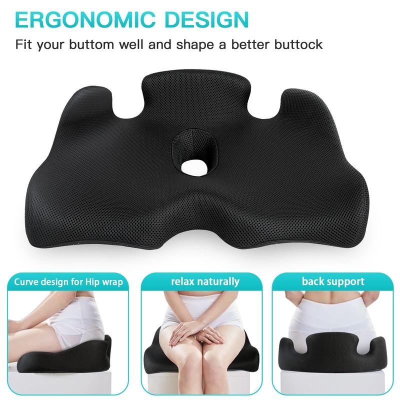 Benazcap Ergonomic Memory Foam Seat Cushion - Non-Slip & Pressure Relief for Sciatica & Tailbone Pain-Firm Coccyx Pad for Long Sitting,Posture Chair-Adjustable Height & Portable Design-Ideal Gift for Friends & Bosses