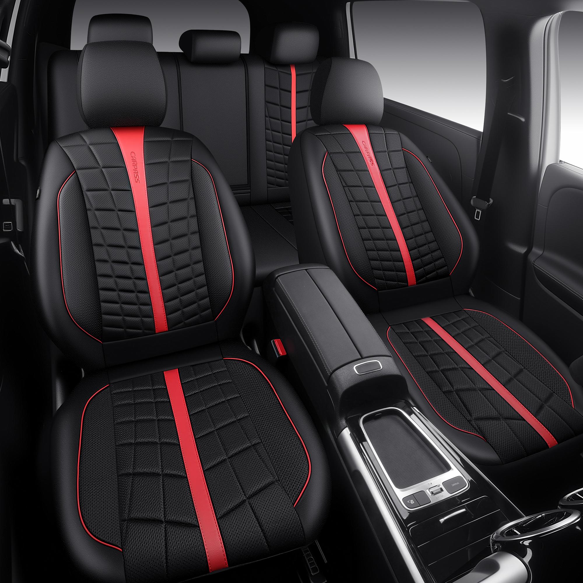 CAR PASS Leather Car Seat Cover Front Seats,3D Air Mesh Seat Covers for Car,Breathable Premium Leather Mesh Front Seat Covers Universal Fit for Cars Sedans Trucks Vans SUVs, Black&Red