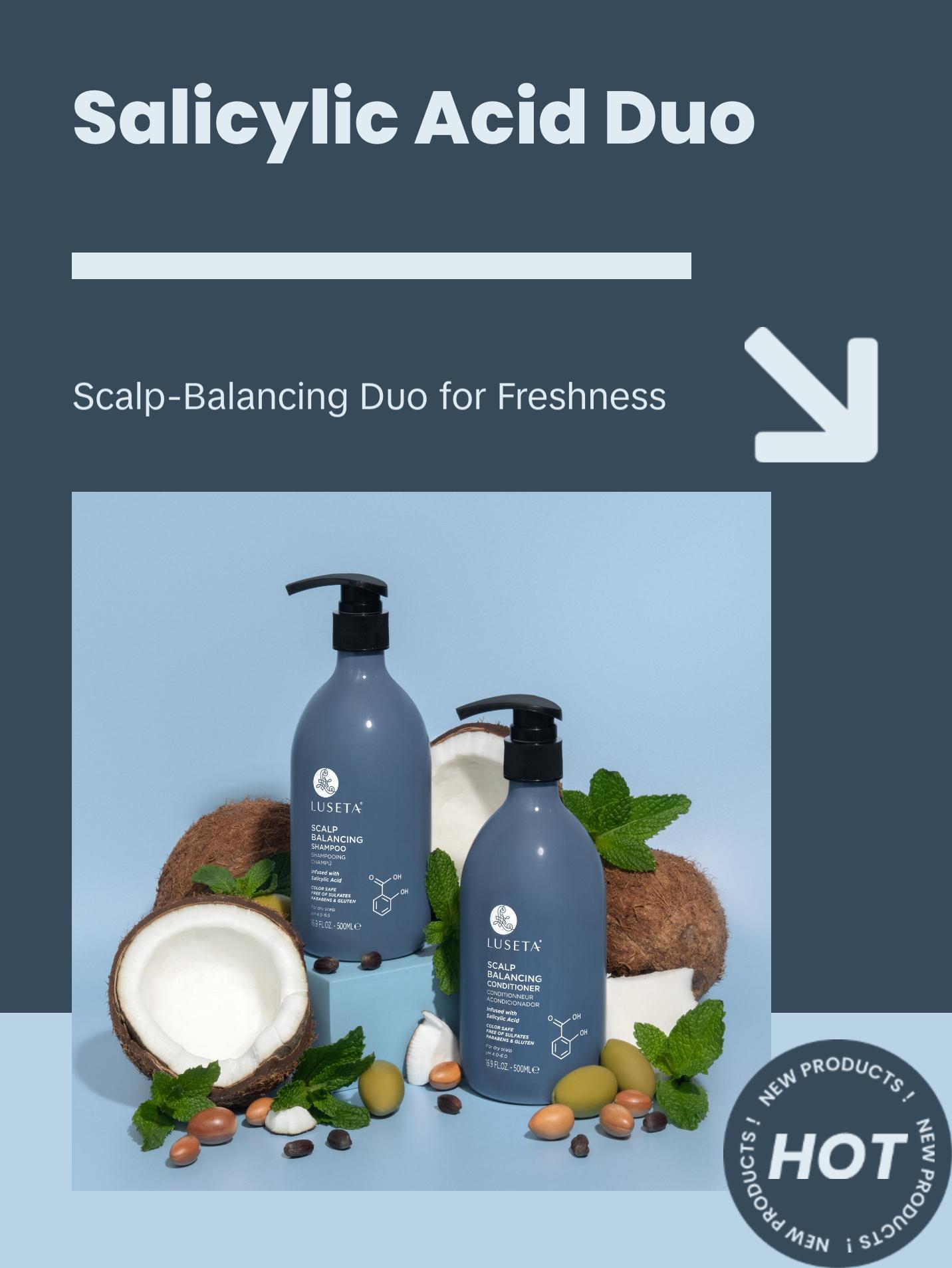 Luseta Salicylic Acid Shampoo and Conditioner Set for Men and Women, Scalp-Balancing, Reducing Build-up, Flake Control Shampoo for Men, Clarifying Shampoo for Refreshing, pH-Balanced, 2 x 16.9 Fl Oz