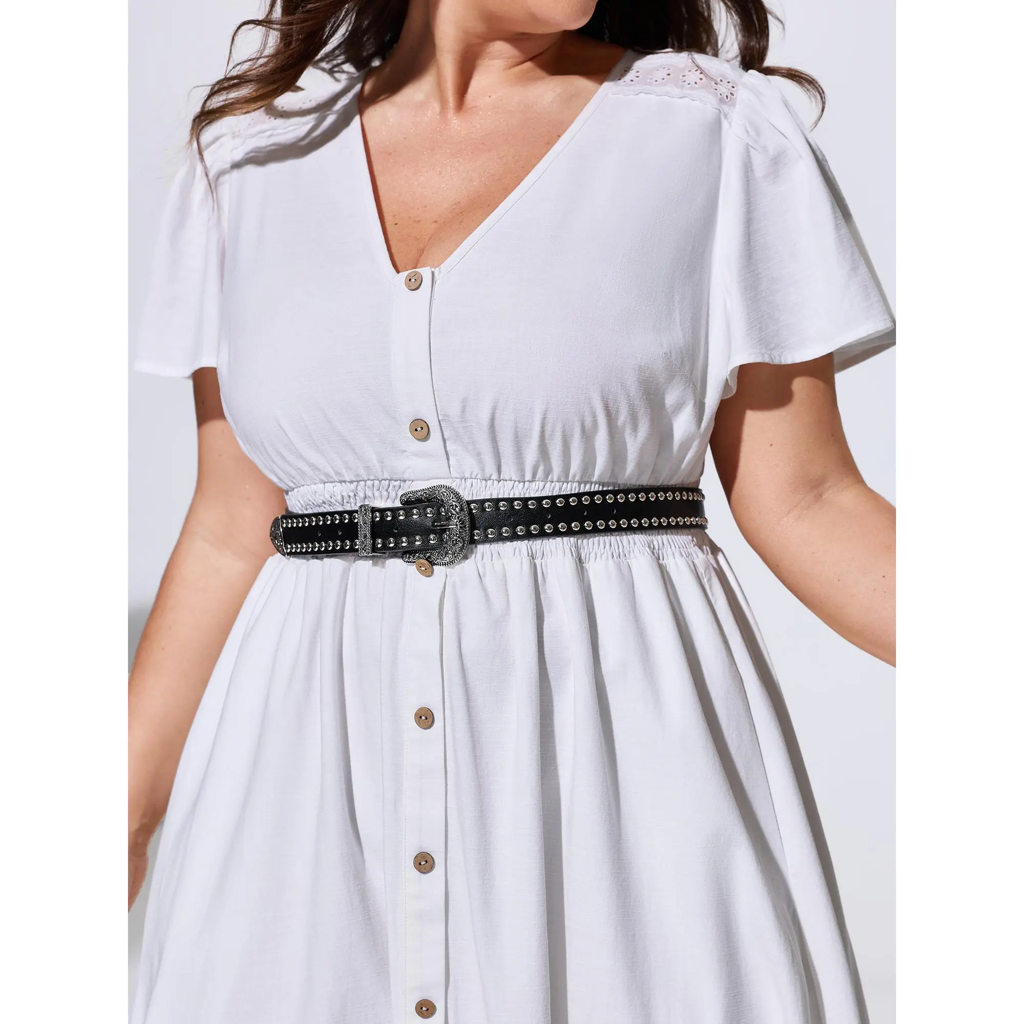 BloomChic Women's Plus-Size Belt for Female Wear - Engraved Buckle, Rivet Detail - Sizes M-6X for 2026 Summer Fashion Accessories