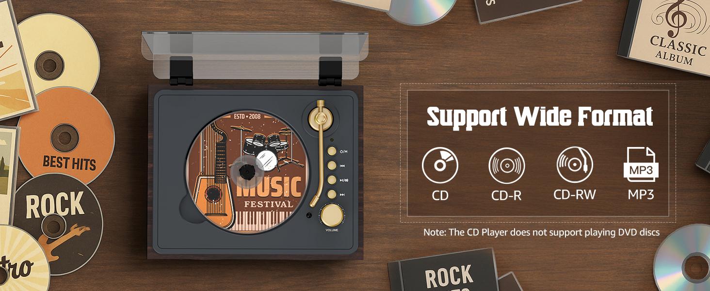 Retro Portable CD Player with Built-in 2 Stereo Speakers Bluetooth Walnut Brown Home Music Player Full-Range Speaker Woofer Remote Control Headphone Jack Retro Portable CD Player with Built-in 2 Stereo Speakers Bluetooth Walnut Brown Home Music Player Full-Range Speaker Woofer Remote Control Headphone Jack