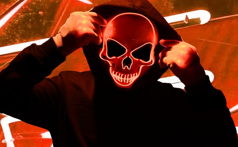 2025 Upgrade Halloween Scary LED Mask LED Skeleton Mask Purge Hacker Mask Glow in The Dark Mask for Halloween Costume Party Creepy Spooky