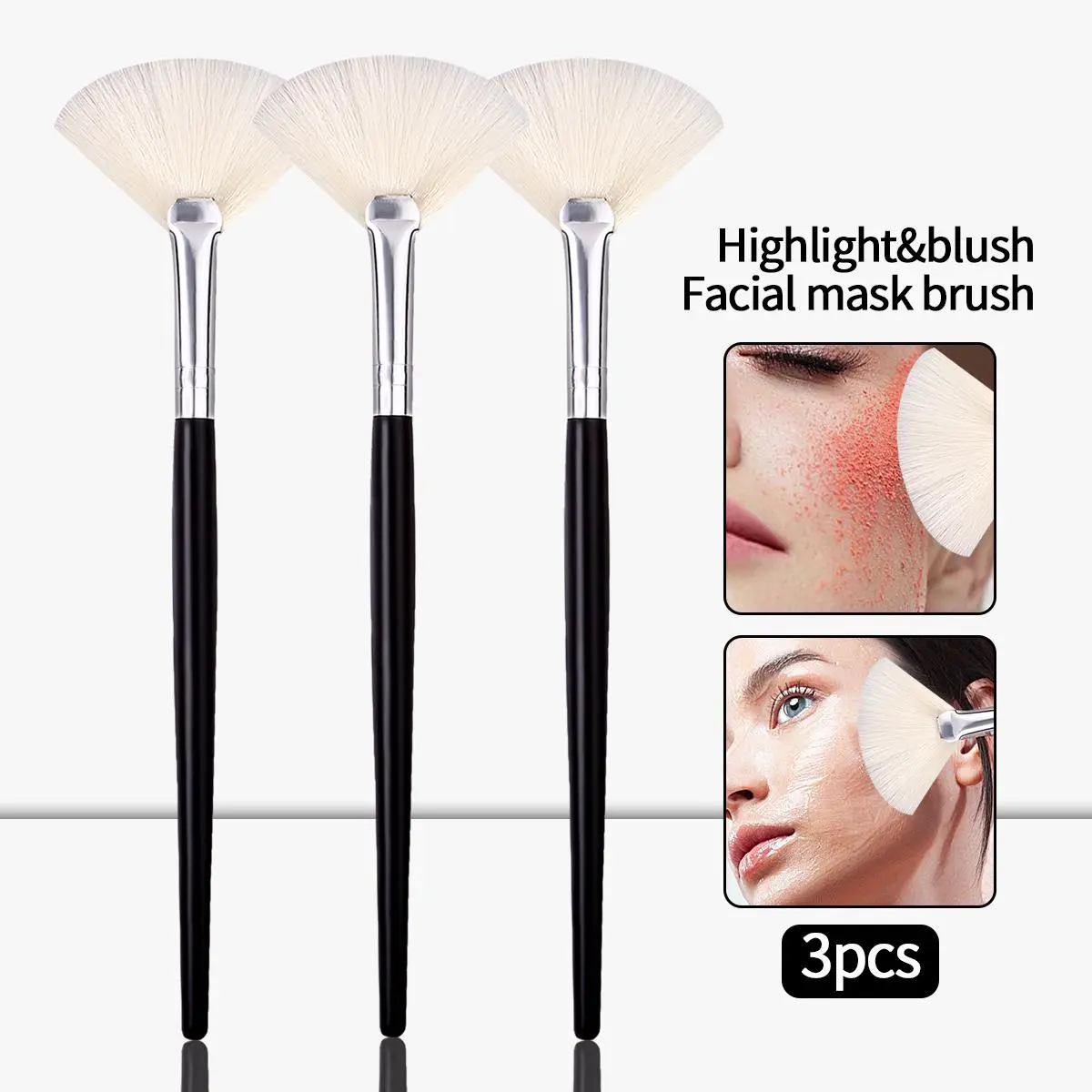 3PCS Wooden Handle Soft Fan Brushes for Highlighter Blush and Contour, Versatile Makeup Tool for Creating Dimensional Looks, Soft Cosmetic Brushes, Face Makeup Brushes, Multifunctional Makeup Brush, Make Up Tools