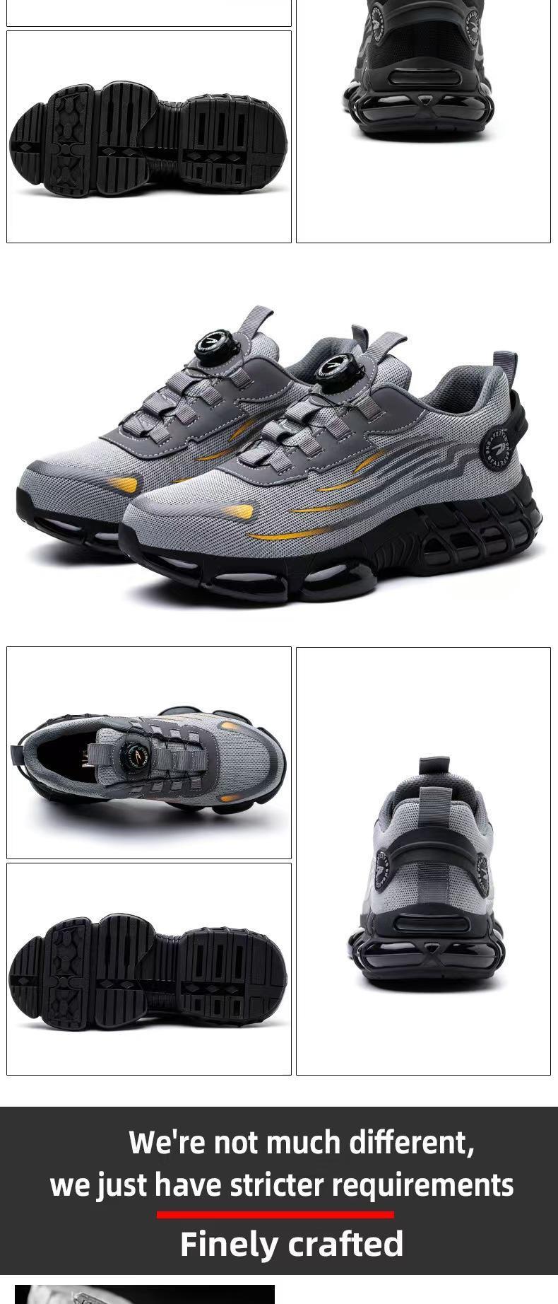 Men's Lace Up Low Top Anti Piercing & Anti Smashing Safety Shoes with Rotating Button Breathable Contrast Mesh Anti-Slip Sole for Outdoor Work