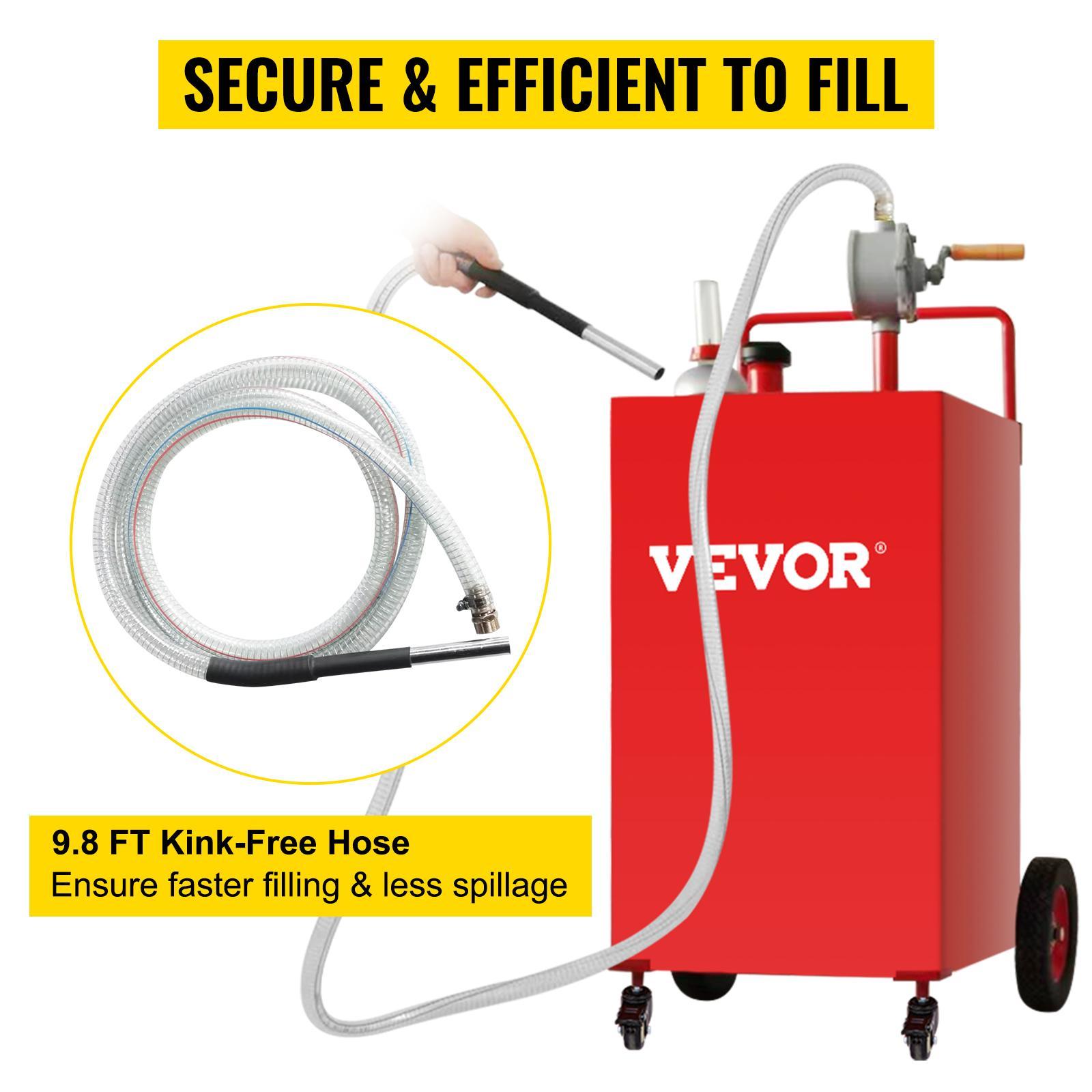 VEVOR Fuel Caddy, 35 Gallon, Gas Storage Tank on 4 Wheels, with Manuel Transfer Pump, Gasoline Diesel Fuel Container for Cars, Lawn Mowers, ATVs, Boats, More, Red Bottles Hand