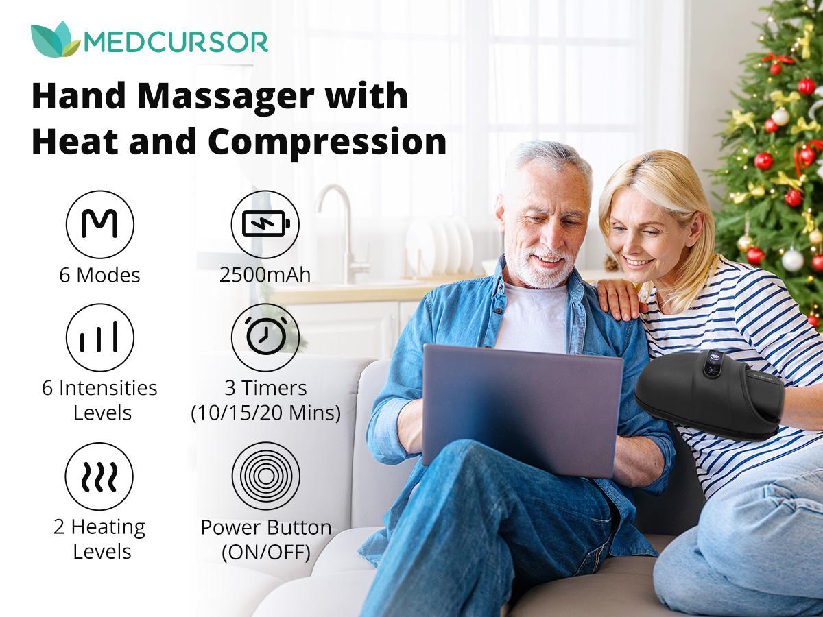 Medcursor Hand Massager Cordless with Heat for Hand Relax 6 Modes 6 Intensities 3 Timers Airbag Pressure Massage for Sensitive Skin Gifts for Women Men - Relaxing