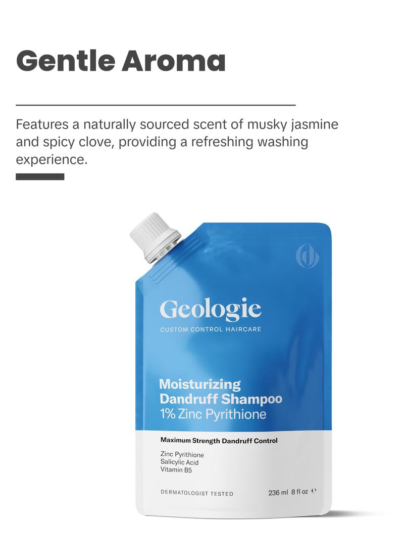 Geologie Moisturizing Dandruff Shampoo 1% Zinc Pyrithione 236 ml - Maximum Strength Dandruff Control with Salicylic Acid and Vitamin B5 - Anti-Fungus