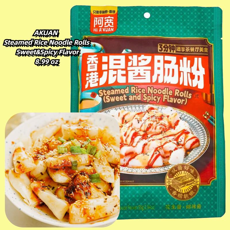 AKUAN Steamed Rice Noodle Rolls Sweet&Spicy, 8.99 oz Delicious Instant Asian Food