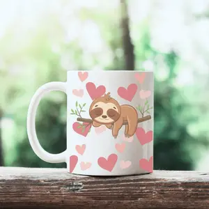Adorable Sloth Coffee Mug for Valentines Day Perfect Gift for Sloth Lovers Featuring Hearts and Cute Design