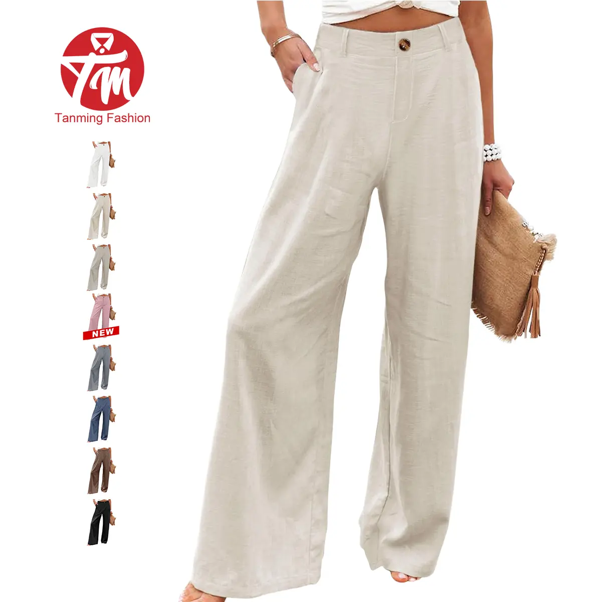Tanming Womens Cotton Linen Pants Casual Button Up High Waisted Wide Leg Trousers Minimalist Basic Breathable Fabric Casual Loose Comfy Summer Beach Trousers,summerwins,summeroutfits,vacationoutfits,beachoutfits,back to school shopping