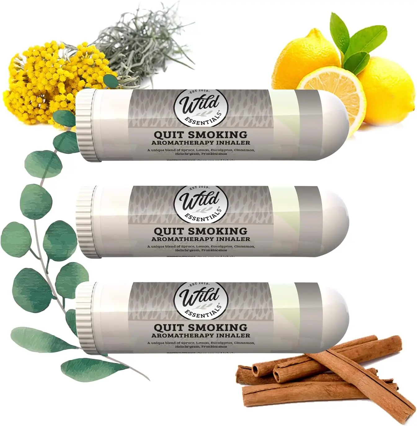 Wild Essentials 3 Pack Quit Smoking Aromatherapy Inhalers with Natural Essential Oils, Portable Personal Aromatherapy, Made in USA