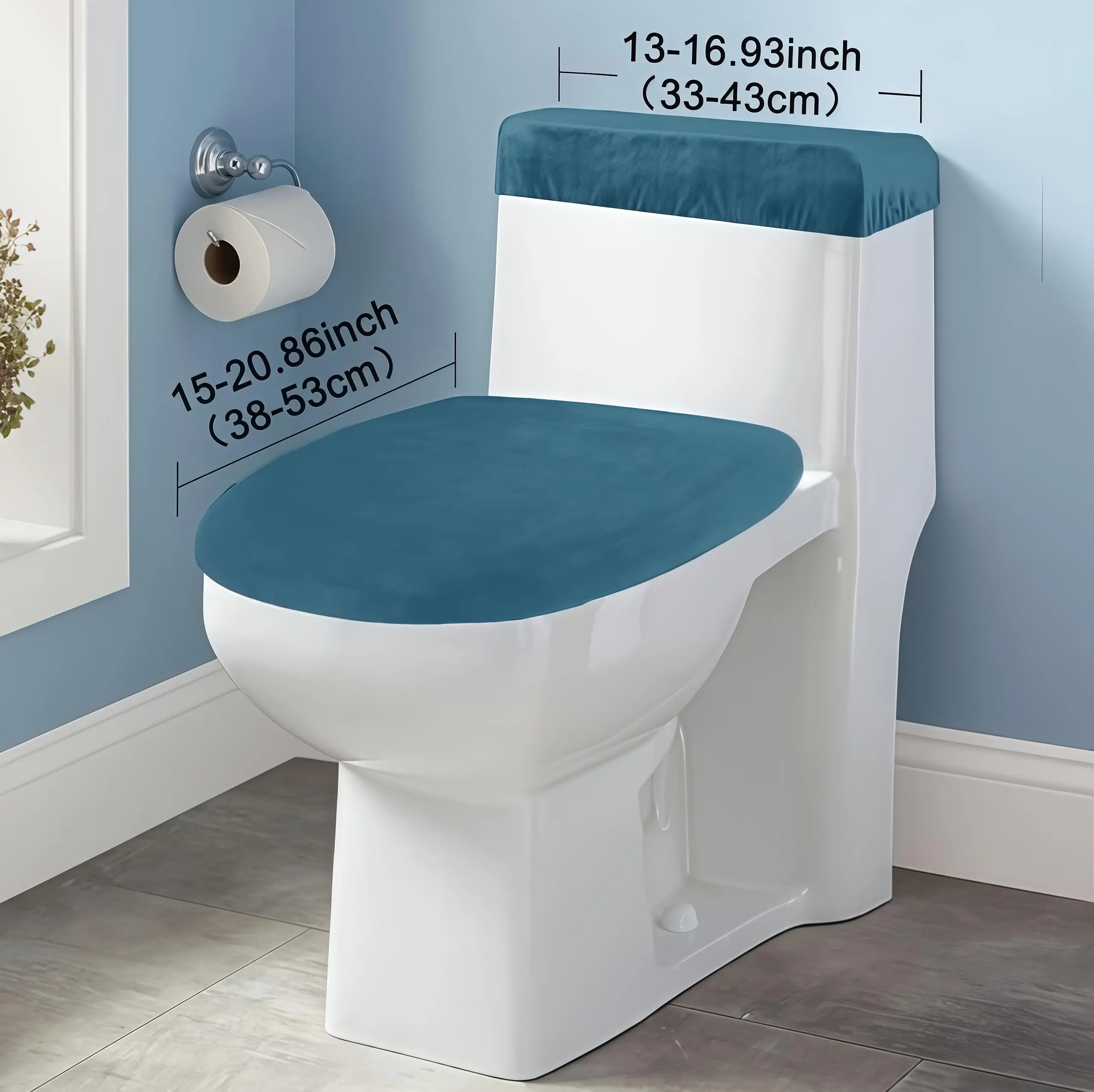 Soft Velvet Toilet Seat & Tank Cover Set, Elastic Washable Winter Toilet Cushion Covers, Warm & Comfortable Bathroom Protector for Most Standard Toilets