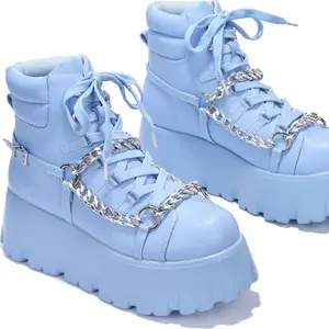 Kristan Women’s Chunky Platform Combat Boots – Lace‑Up Chain Decor High‑Top Wedge Boot