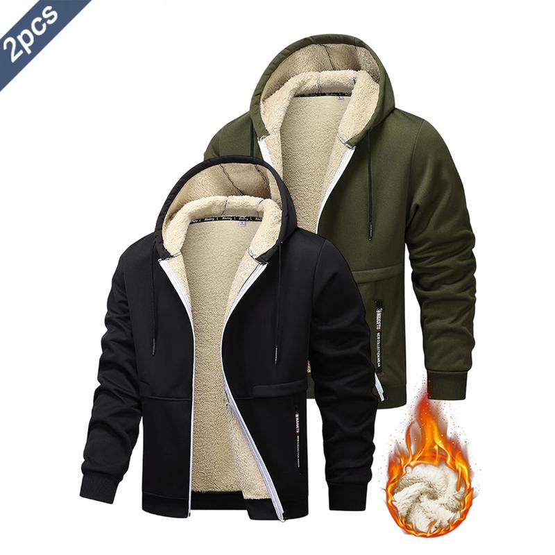 2PCS - Autumn And Winter Men's Simple Solid Color Hoodie, Drawstring Hooded Cardigan Coat, Men's Winter Clothing, Autumn And Winter Sports Outdoor Wear 2PCS - Autumn And Winter Men's Simple Solid Color Hoodie, Drawstring Hooded Cardigan Coat, Men's Winter Clothing, Autumn And Winter Sports Outdoor Wear
