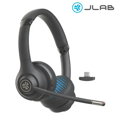 JLab GO Work Wireless On-Ear Headset Gen 2 - 55+ Hours USB-C Dongle Connection with Quick Mute Button & Mic Indicator Light