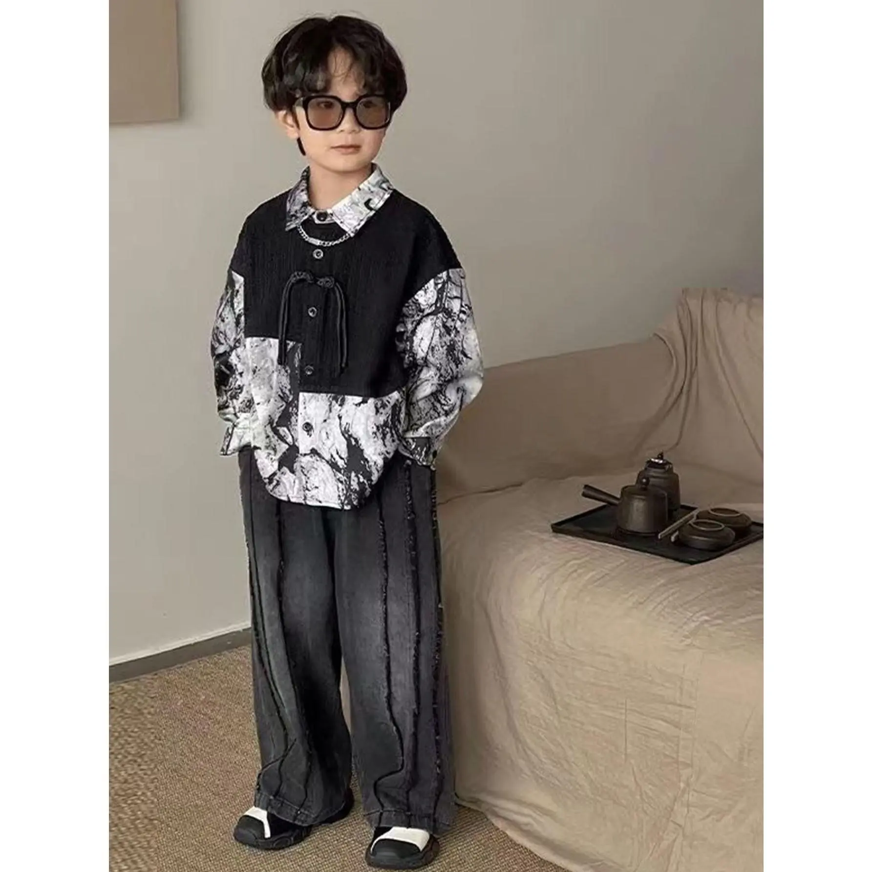 Boys' Shirt Jacket with Collar & Button Front - Contrast & colorblock blazer, Machine-Washable Spring Jacket for & Little Boys (Button-Front Closure, Durable Casual Outerwear)