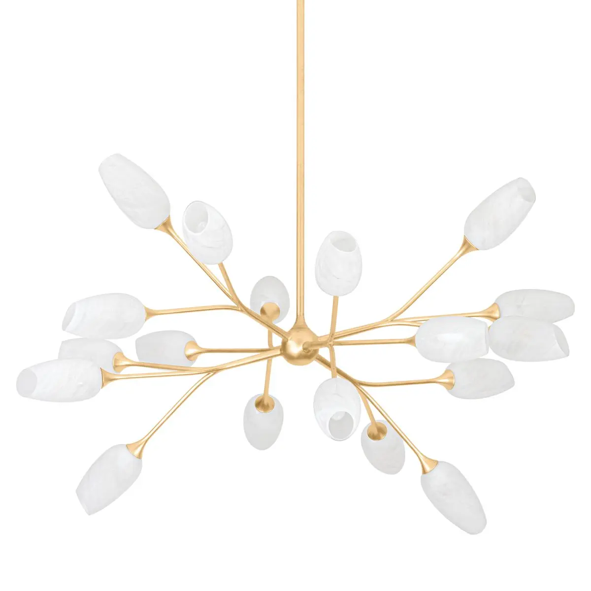 Large Aldean Chandelier - Vintage Gold Leaf Frame with Handcrafted Cloud Glass Shades , Unique Design