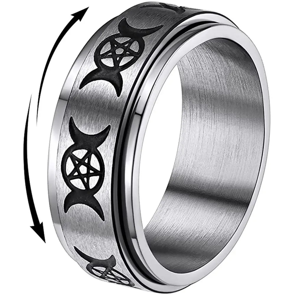 Triple Moon Anxiety Rings Spinner Rings, Celtic Moon Fidget Ring, Rotating Stress Relief Ring for Anxiety, Focus and Relaxation
