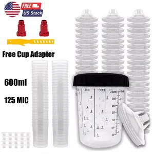 PPS CUPS Disposable Paint Spray Gun Cup Liners and Lid System (125 Mic) 50 Pac