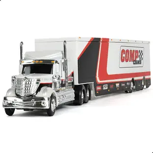 1/64 Scale International LoneStar Semi Truck with Trailer Die-Cast Alloy Model – Heavy Duty Tractor with Opening Hood, Rubber Tires and Full Trailer Set, Collectible Gift for Adults and Kids Red White