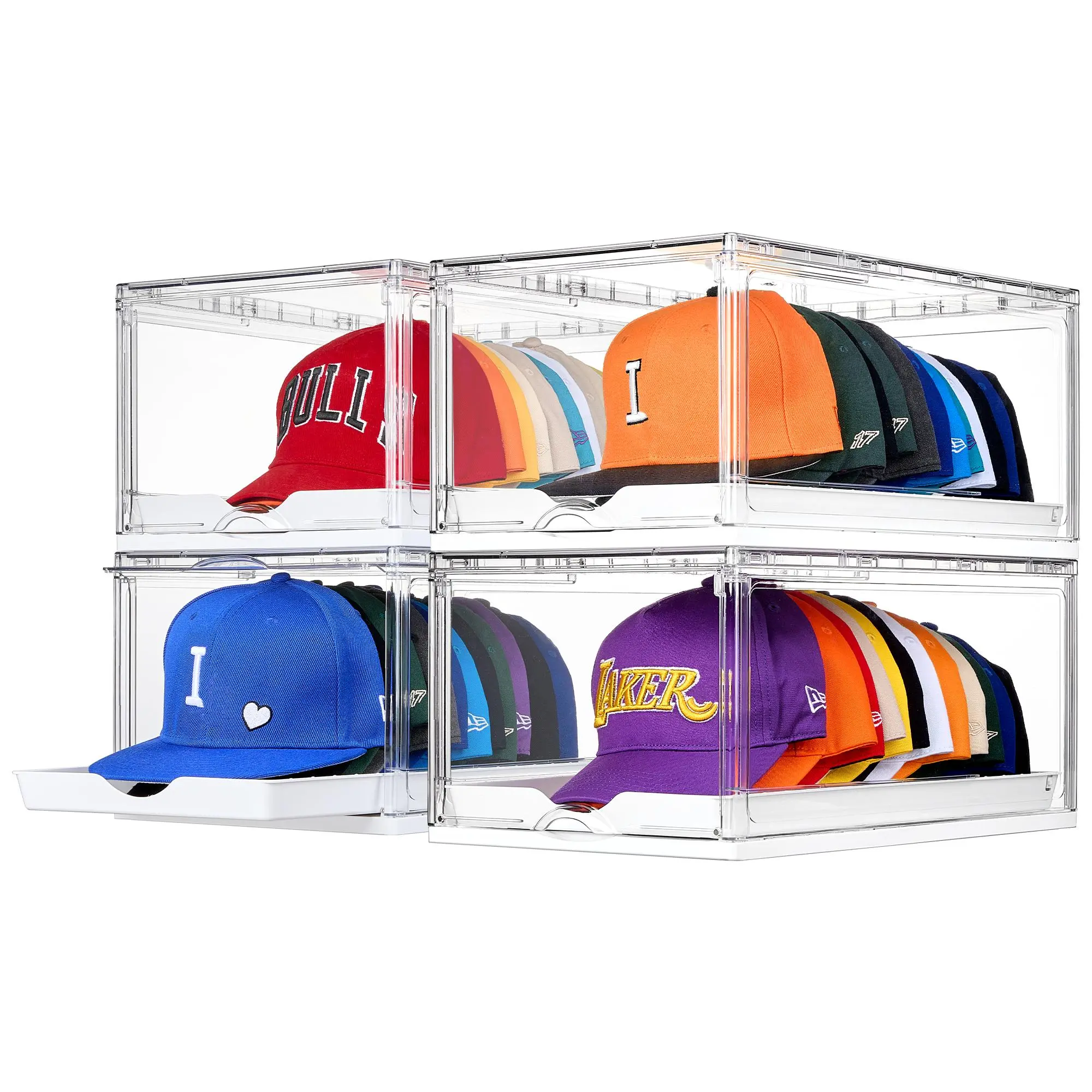 [Official] Vtopmart Hat Organizer for Baseball Caps,clothing with Clear Holder Box, Large Cap Storage with Sliding Tray, Stackable Rack Display Case & Magnetic Door Drawer Transparent,TikTokShopBackToSchool,DormRoomHacks,dorm essentials,HomeEssentials
