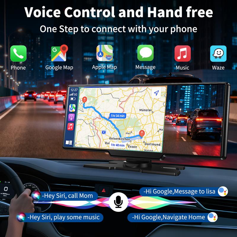 KOUENOM 2026 Upgraded 10.26 Inch Wireless CarPlay Screen for Android & iPhone Ultimate Portable Car Play Adapter with 1080P HD Display, Bluetooth 5.3, Rear Backup Camera, and Easy Plug-and-Play Installation