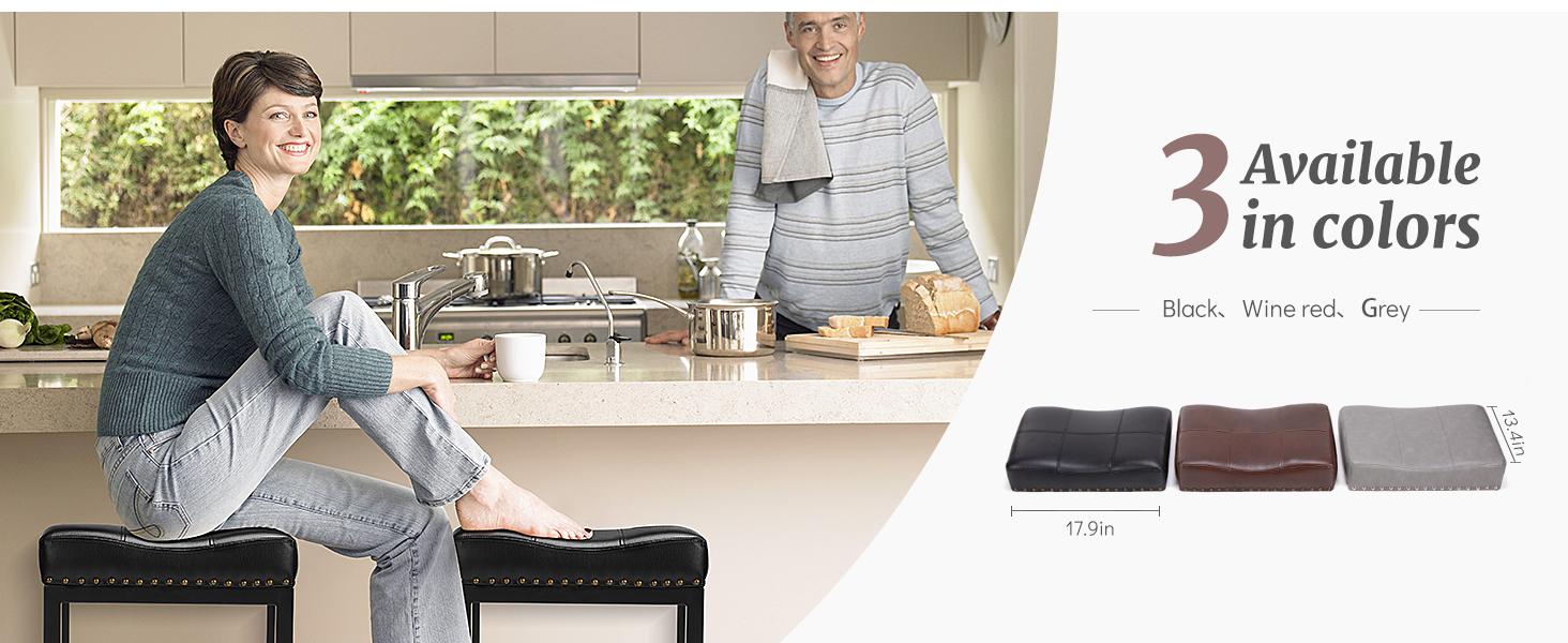 Furnest Set of 2 Bar Stools, 24 Inch Counter Height Saddle Stools, Modern Kitchen Barstools with Metal Base & PU Leather