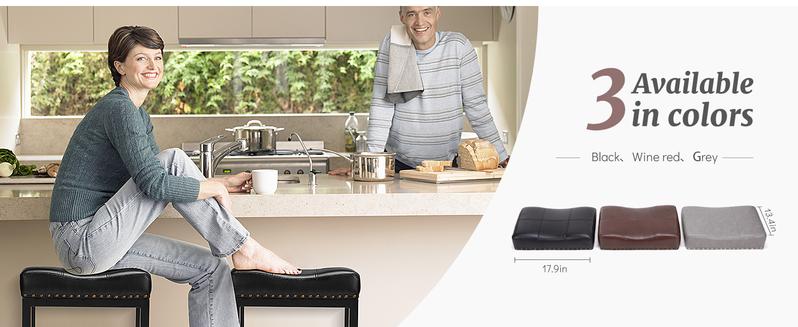 Furnest Set of 2 Bar Stools, 24 Inch Counter Height Saddle Stools, Modern Kitchen Barstools with Metal Base & PU Leather