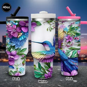 1 pc 40 oz exquisite hummingbird and floral tumbler with lid and straw, winter insulated travel mug, gift for women and men, ideal for Valentine’s Day, Easter, birthday gifts, iced/hot coffee cup