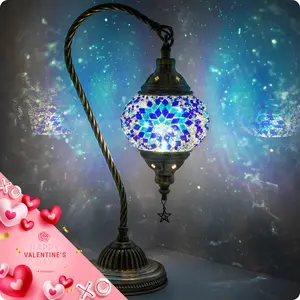 Yarra-Decor Turkish Moroccan Lamp with Bronze Base 3-Way Color Changing Handmade Swan Neck Tiffany Mosai c Glass Bedside Lamps for Bedroom (LED Bulb Included) (Colorful) Decorative Design Starry Sky Lights Mood Lighting neon signs  Valentine's Day gifts