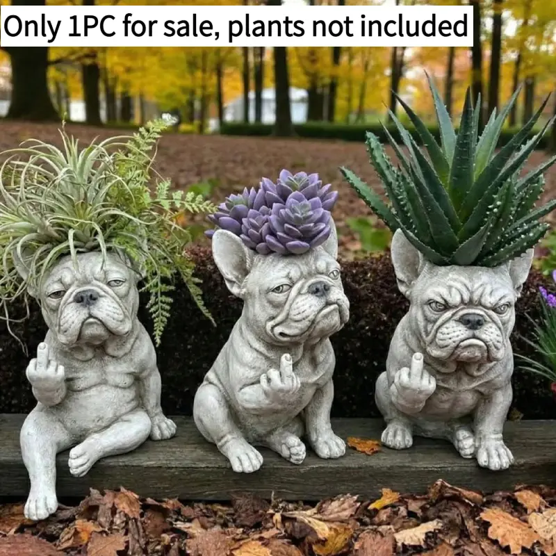 Temperamental French Bulldog Potted Plant Decorative Resin Craft Flower Pot Garden Ornament Garden Sculptures And Decor Statues Gardening Gift Home Decoration Resin Animal Sculptures Statue Figurines Garden Accessories
