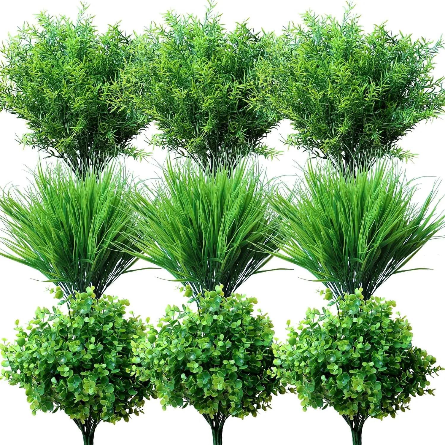 18Pcs Lifelike Artificial Grass Shrubs & Rose Bouquet - UV-Resistant, No-Fade Faux Plastic Plants - Home Improvement Building Supplies for Outdoor Indoor Window, Flower Bed, Daily Decor